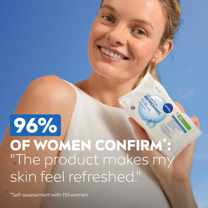 NIVEA Refreshing 3-in-1 Cleansing Face Wipes for Normal Skin (25 sheets), Plant-Based Makeup Wipes, Gentle Yet Effective Face Cleanser with Aloe Vera and Hyaluronic Acid