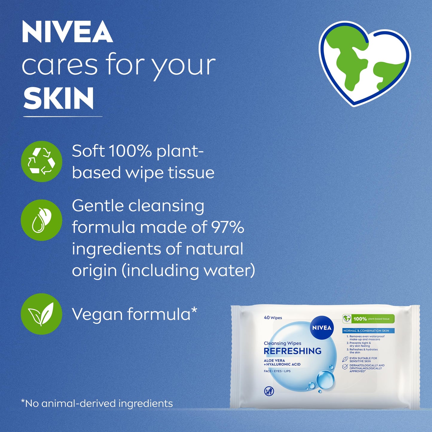 NIVEA Refreshing 3-in-1 Cleansing Face Wipes for Normal Skin (25 sheets), Plant-Based Makeup Wipes, Gentle Yet Effective Face Cleanser with Aloe Vera and Hyaluronic Acid