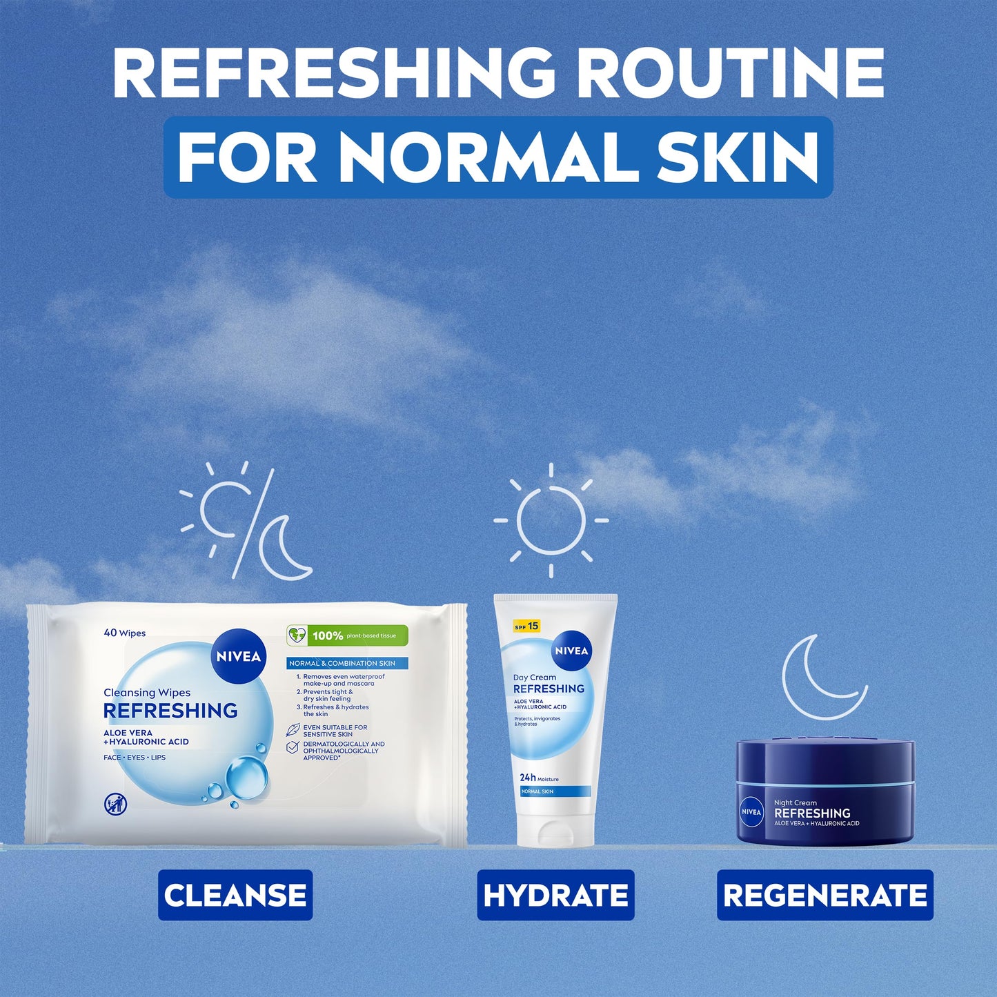 NIVEA Refreshing 3-in-1 Cleansing Face Wipes for Normal Skin (25 sheets), Plant-Based Makeup Wipes, Gentle Yet Effective Face Cleanser with Aloe Vera and Hyaluronic Acid