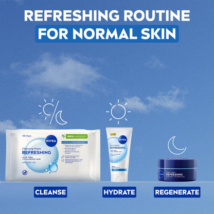 NIVEA Refreshing 3-in-1 Cleansing Face Wipes for Normal Skin (25 sheets), Plant-Based Makeup Wipes, Gentle Yet Effective Face Cleanser with Aloe Vera and Hyaluronic Acid